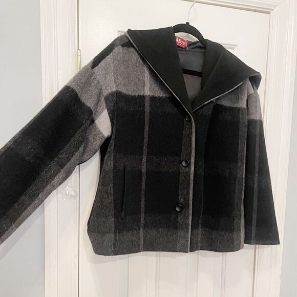Max Mara Plaid Coat Hood Size 8  Alpaca Wool Blend Made in Italy - Picture 3 of 7